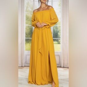 Mustard Off-Shoulder Long Sleeve Dress (Please read the description) 🚨